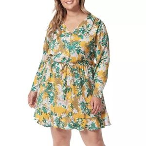 NWT Jessica Simpson Shiloh Tie Waist Long Sleeve Dress in Bloom Field Golden